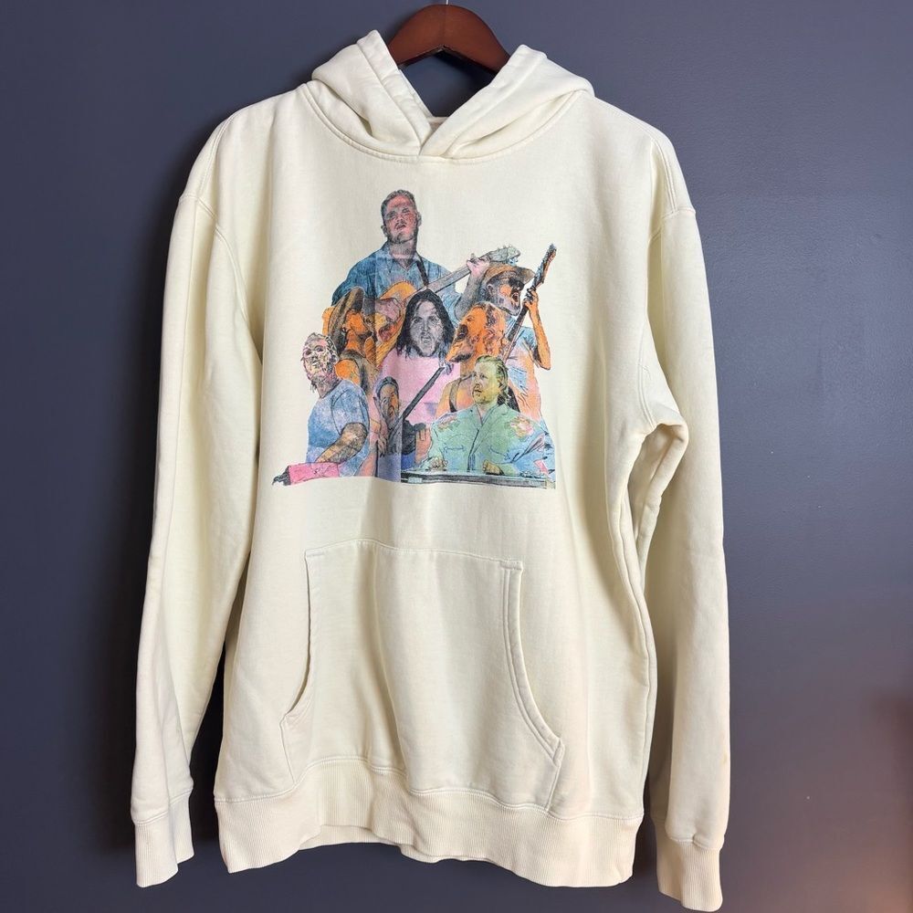 Official Zach Bryan Quittin' Time Tour 2024 Cream Hoodie Sweatshirt Size Large